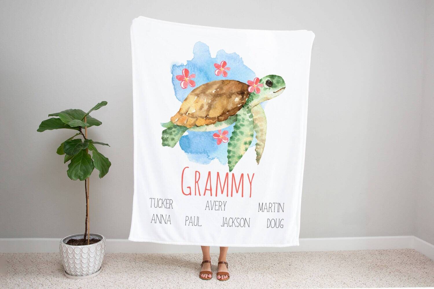 Customized Sea Turtle Blanket, Mothers Day Gift, Mom Gift, Grandma Blanket, Gift For Mom, Personalized Mom Blanket, Custom Name Blanket, Mom