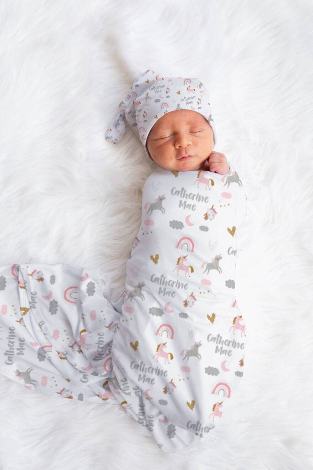 Customized Unicorn Baby Girl Swaddle Blanket Gift Idea, Unicorn Baby Swaddle For Baby Girl, Unicorn Newborn Baby Name Swaddle Photo Shoot
