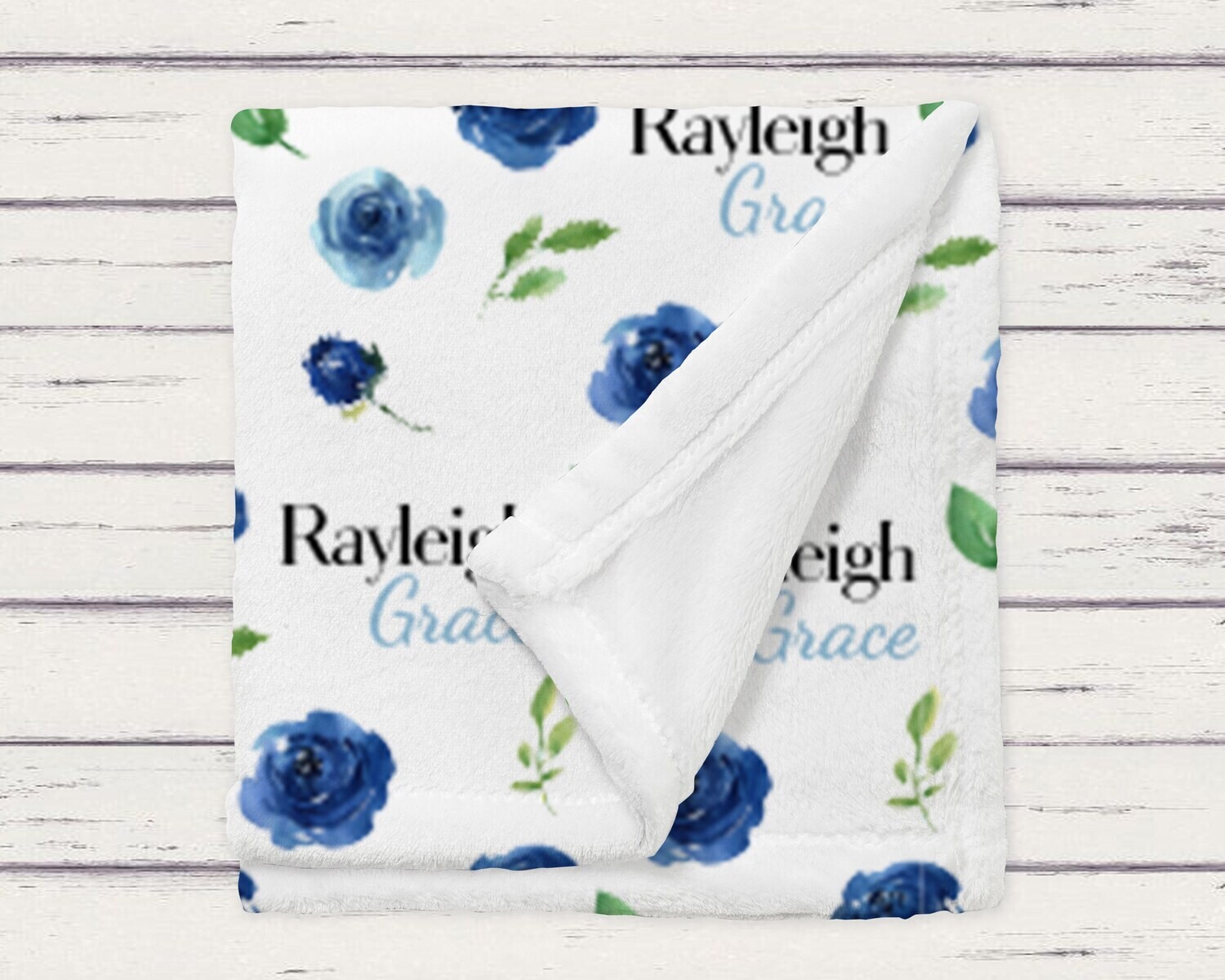 Personalized Blue Rose Girl Pattern Name Blanket, Baby Gift, Pattern Blue Rose Print Blanket Gift Idea, Watercolor Flower Baby Girl Blanket
