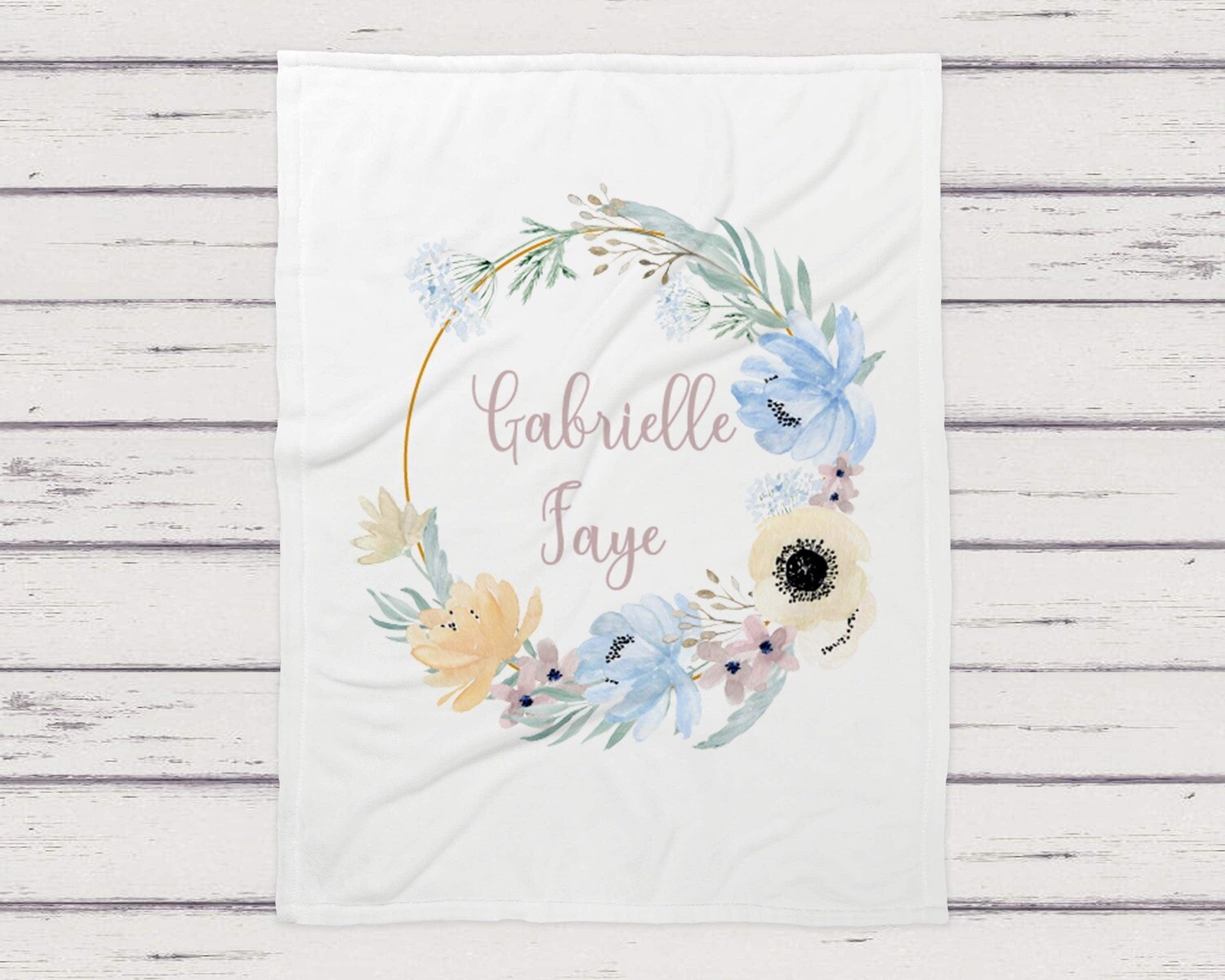 Flower Wreath Personalized Baby Blanket, Baby Blanket, Name Baby Blanket, Girl Baby Gift, Flower , Swaddle Blanket, Blanket Girl, Blue, Girl
