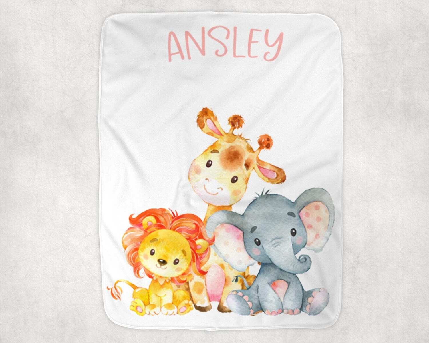 Personalized Baby Girl Blanket, Baby Blanket, Name Baby Blanket, Unique Baby Gift, Safari Baby, Goodnight Blanket, Blanket Girl, Animal,Girl