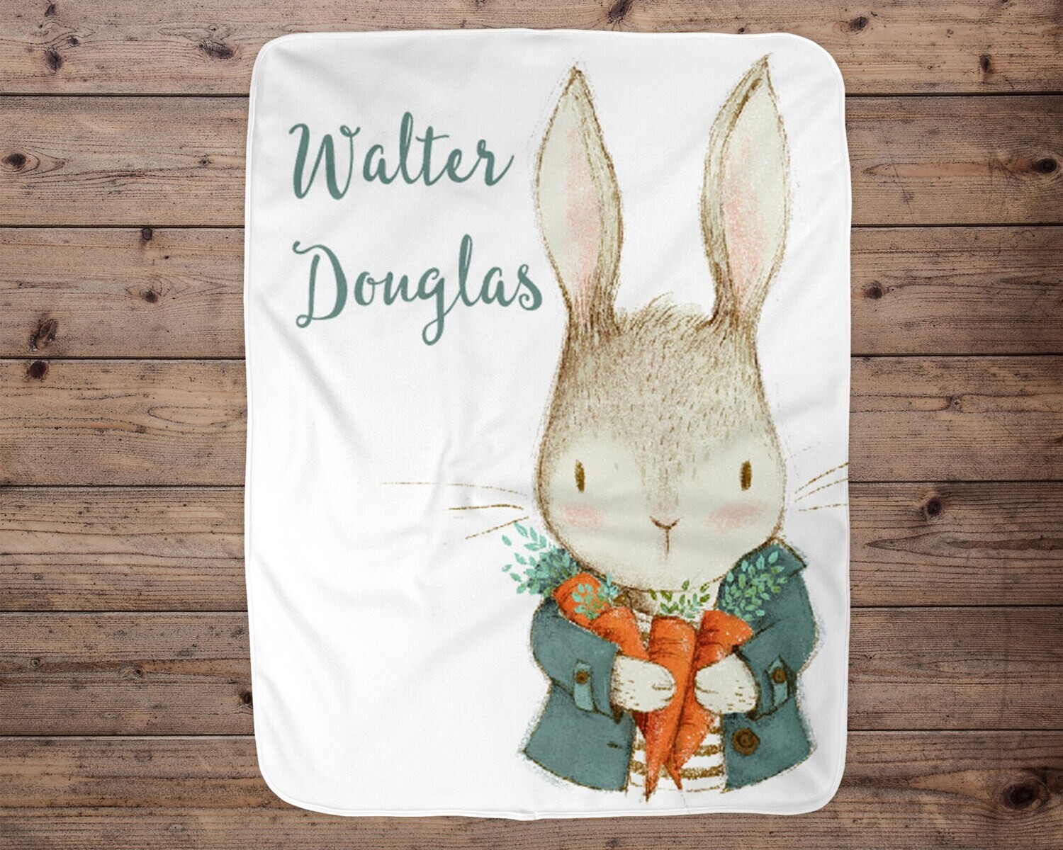 Customized Easter Bunny Rabbit Name Blanket Gift, Personalized Bunny Rabbit Blanket, Bunny With Carrots Blanket, Easter Gift Idea For Baby