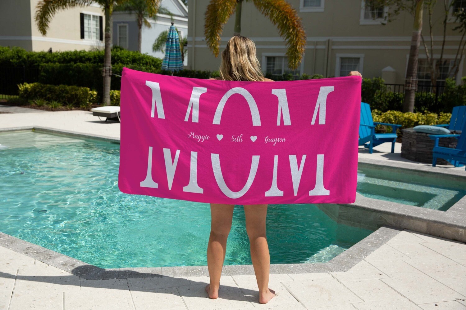 Personalized Hot Pink Mom And Kid Beach Towel, Mothers Day Towel, Mothers Day Gift, Summer Gift, Mothers Day Beach Ideas, Child Name Towel