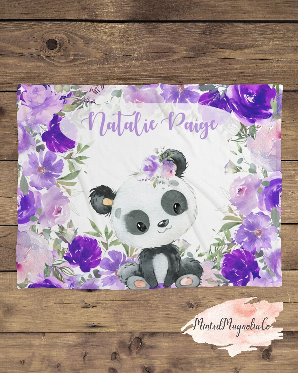 Customized Purple Floral Little Panda Blanket For Girl, Little Girl Panda Blanket, Panda Lover Gift Idea, Panda Bedroom Decor For Children