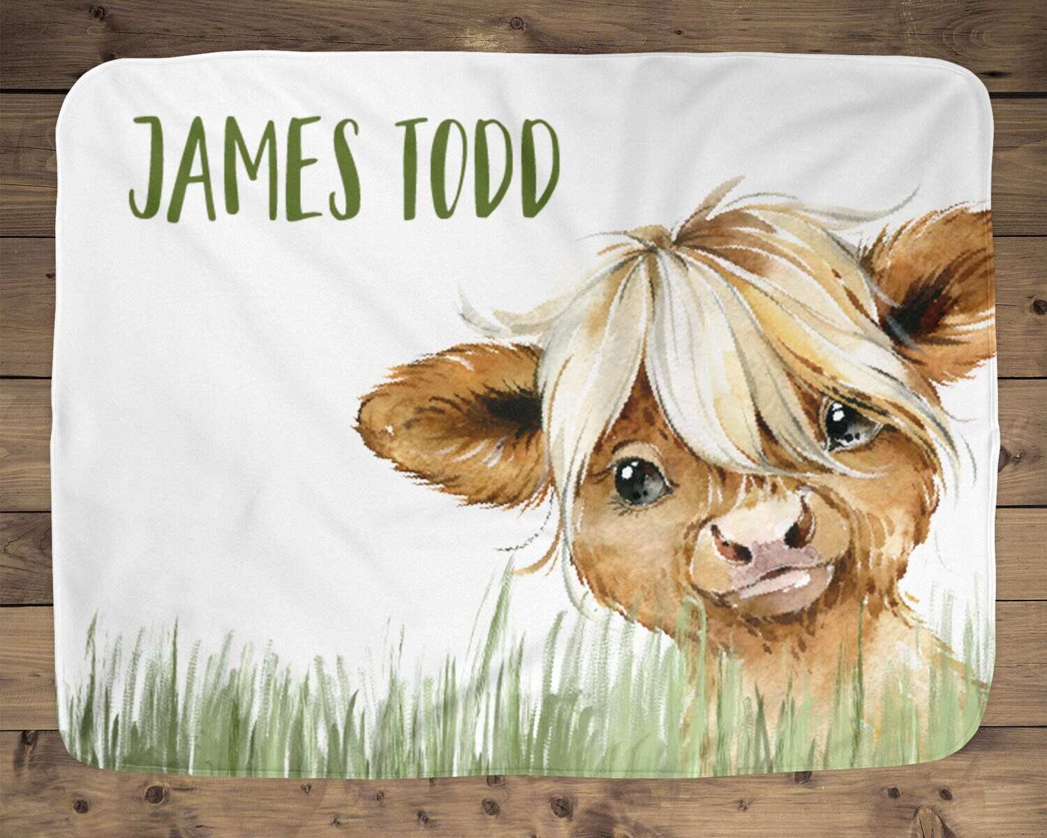 Personalized Highland Cow Boy Western Blanket, Baby Blanket, Name Baby Blanket, Baby Gift, Baby, Highland Cow Blanket, Cowboy Name Blanket