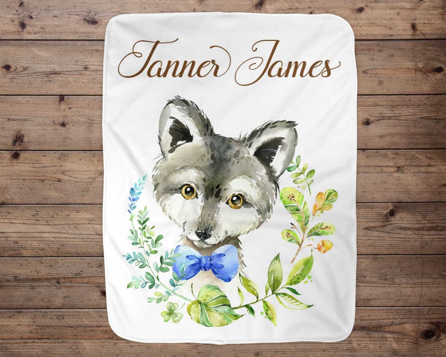 Personalized Baby Boy Blanket, Baby Blanket, Name Baby Blanket, Unique Baby Gift, Wolf Baby, Goodnight Blanket, Wolf Blanket, Wolf Bedding