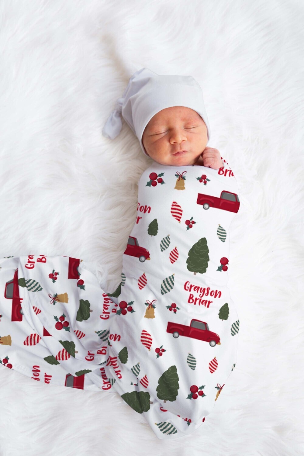 Customized Christmas Pattern Baby Boy Christmas Tree Swaddle Blanket Gift Idea, Baby Swaddle For Christmas Baby, Newborn Name Swaddle Photo
