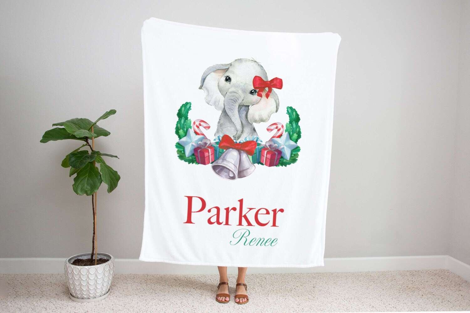 Personalized Kids Name Christmas Blanket, Girl Elephant Christmas Blanket, Kids Christmas Gift Idea, Baby Girl Christmas Blanket, Holiday