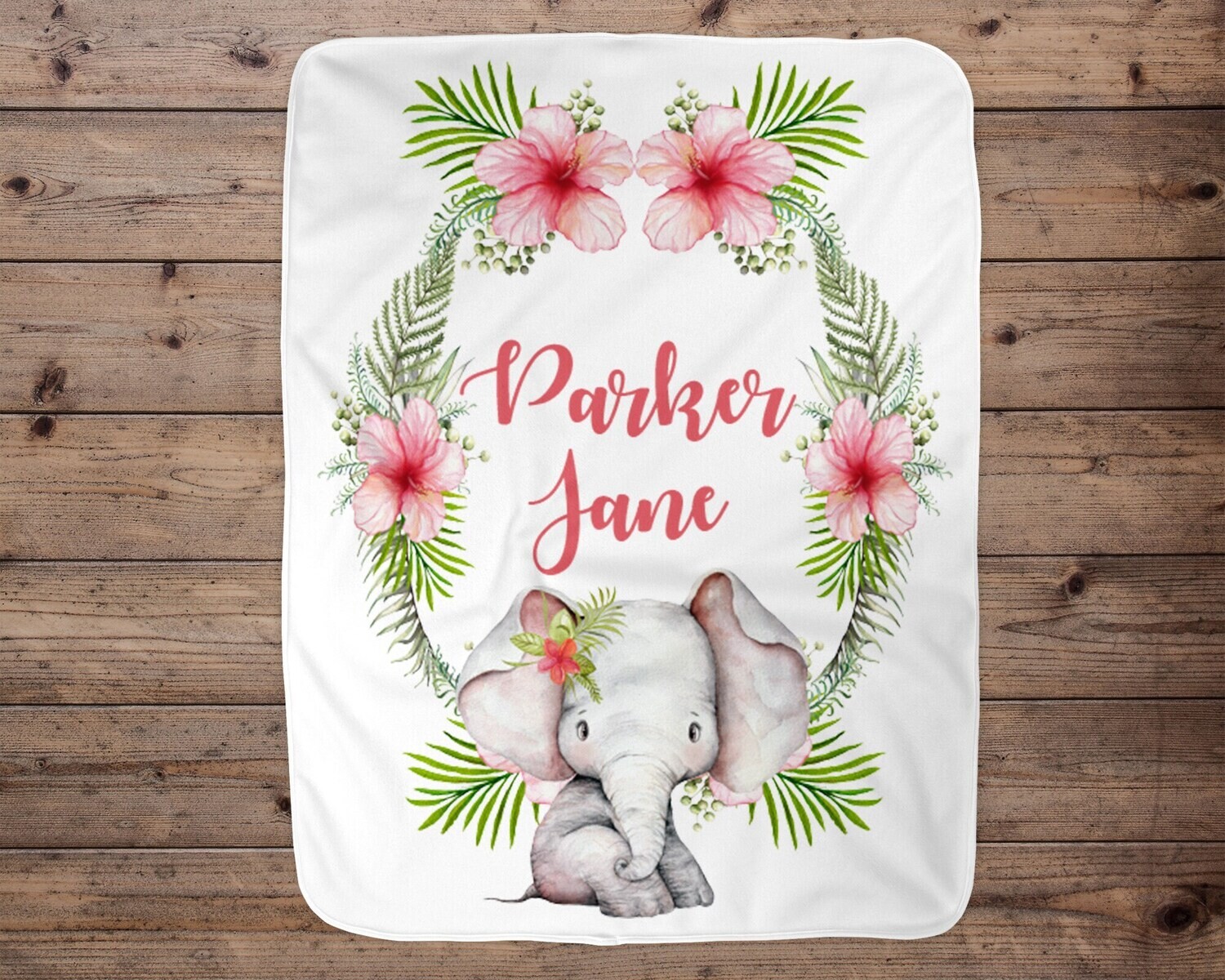 Elephant Personalized Blanket, Baby Blanket, Name Baby Blanket, Girl Baby Gift, Tropical , Swaddle Blanket, Blanket Girl, Elephant, Pink
