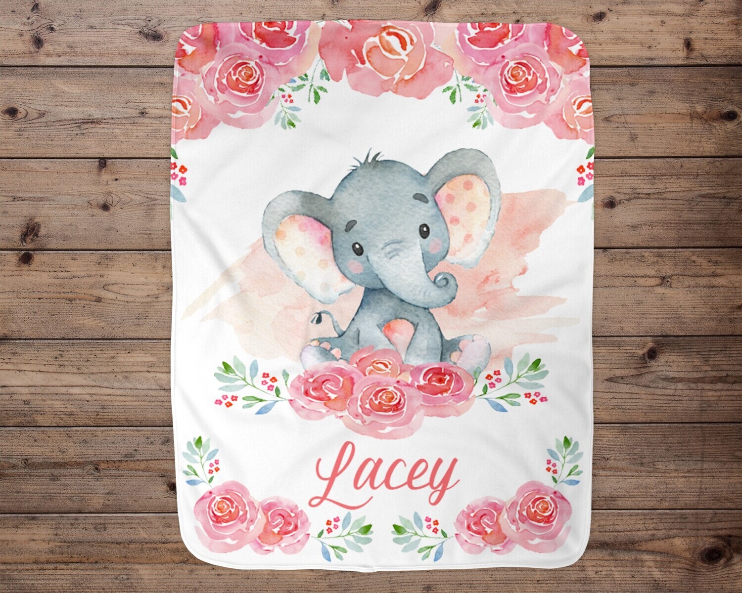 Elephant Personalized Blanket, Baby Blanket, Name Baby Blanket, Girl Baby Gift, Floral Elephant Blanket, Blanket Girl, Elephant, Pink, Minky