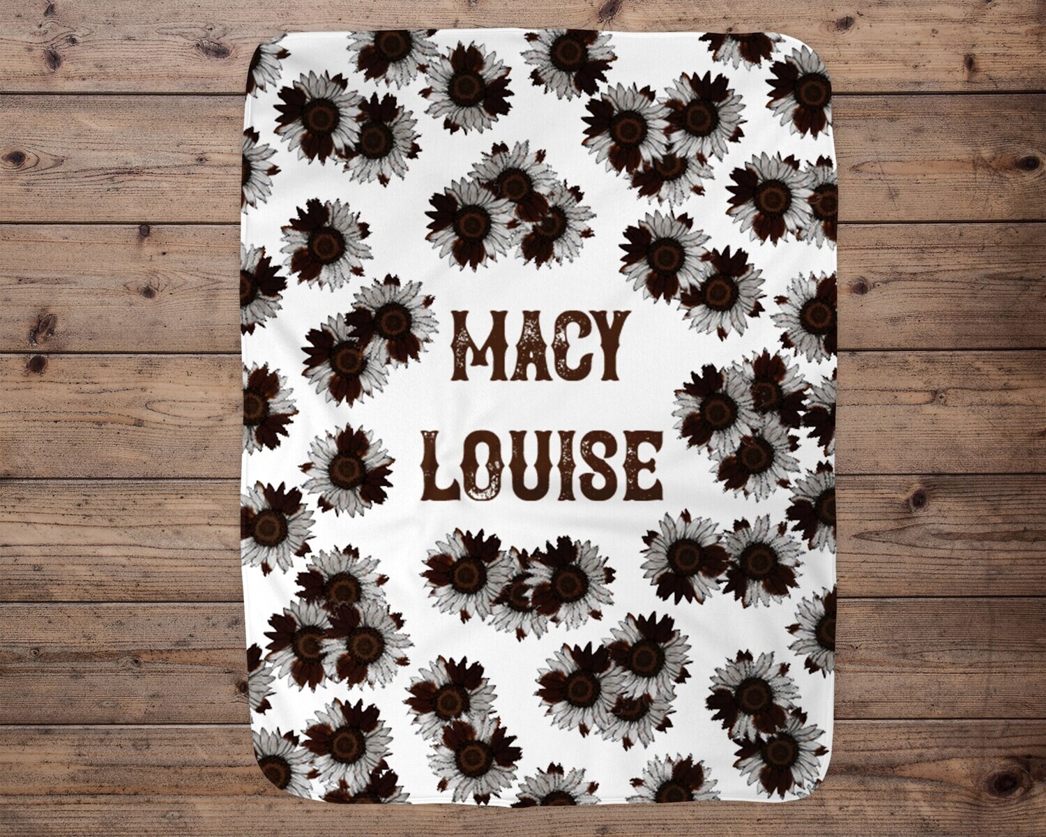 Cow Print Sunflower Personalized Baby Girl Name Blanket, Sunflower Name Blanket, Cow Gift, Farm Baby, Farm Nursery Blanket Girl, Sunflower