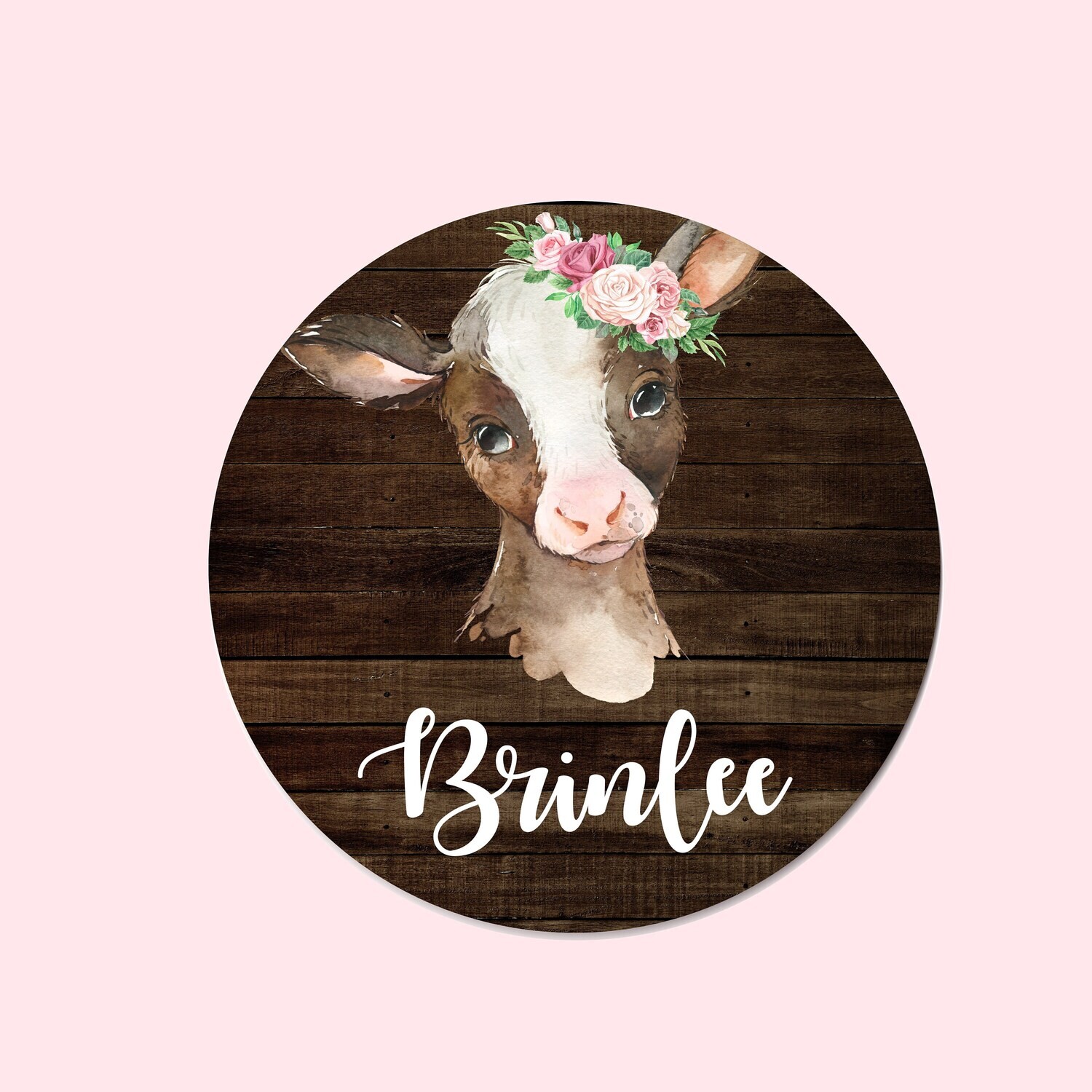 Customized Round Wood Sign, Cow Name Sign, Circle Sign For Baby Girl, Western Sign, Personalized Floral Cow, Baby Nursery Sign, Girl Sign