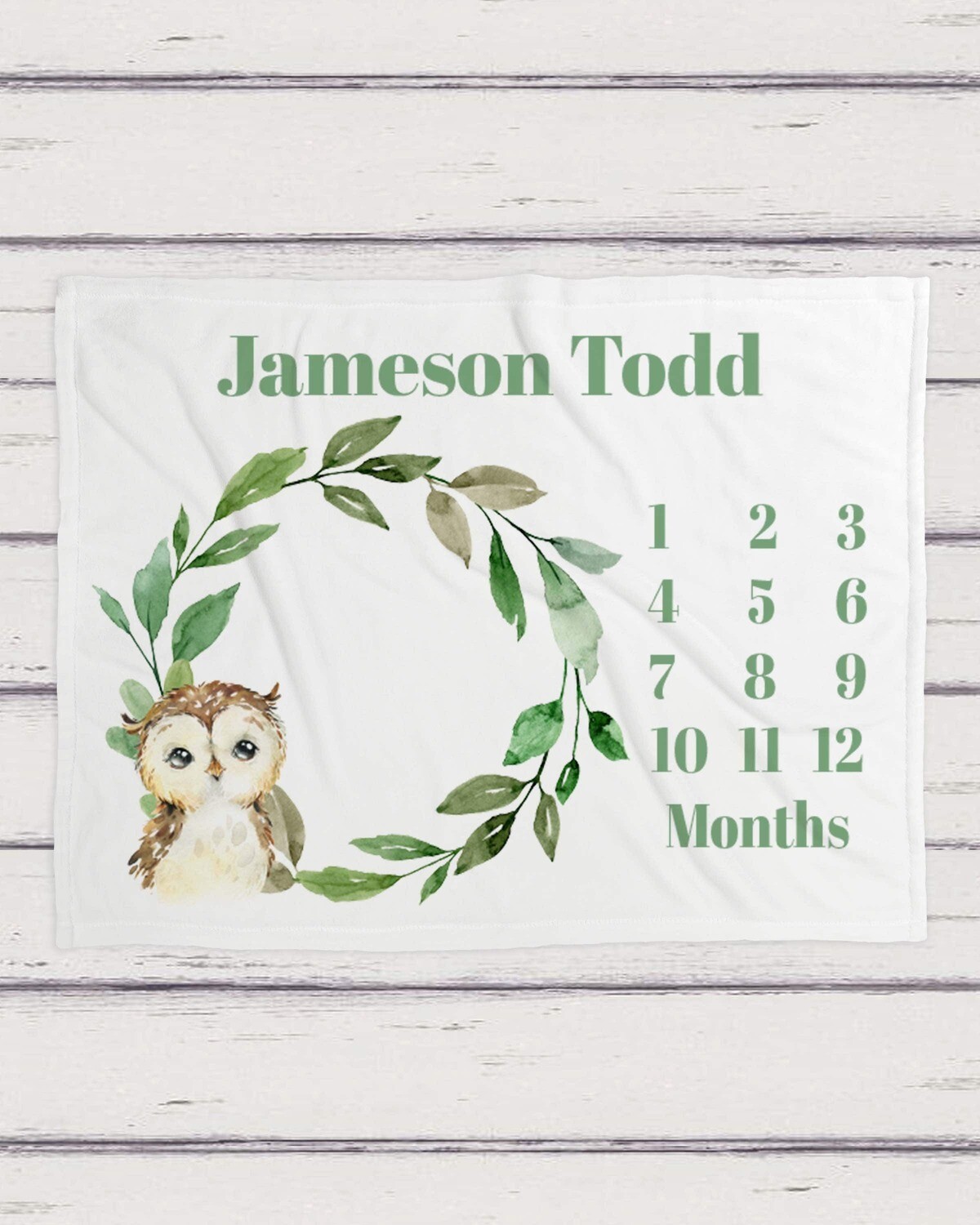 Personalize Baby Boy Owl Milestone Age Blanket Photo Prop, Woodland Owl Milestone Blanket, Baby Age Picture Gift Idea, Boy Owl Photo Blanket
