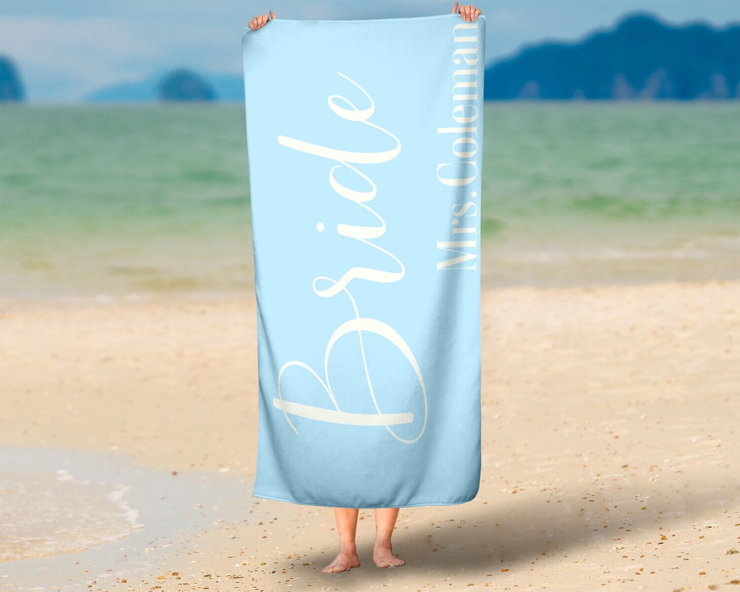 Bride Last Name Personalized Beach Towel, Bachelorette Beach Towel Gift, Summer Wedding Gift, Summer Bride Gift, Beach Idea, Bride Name Gift