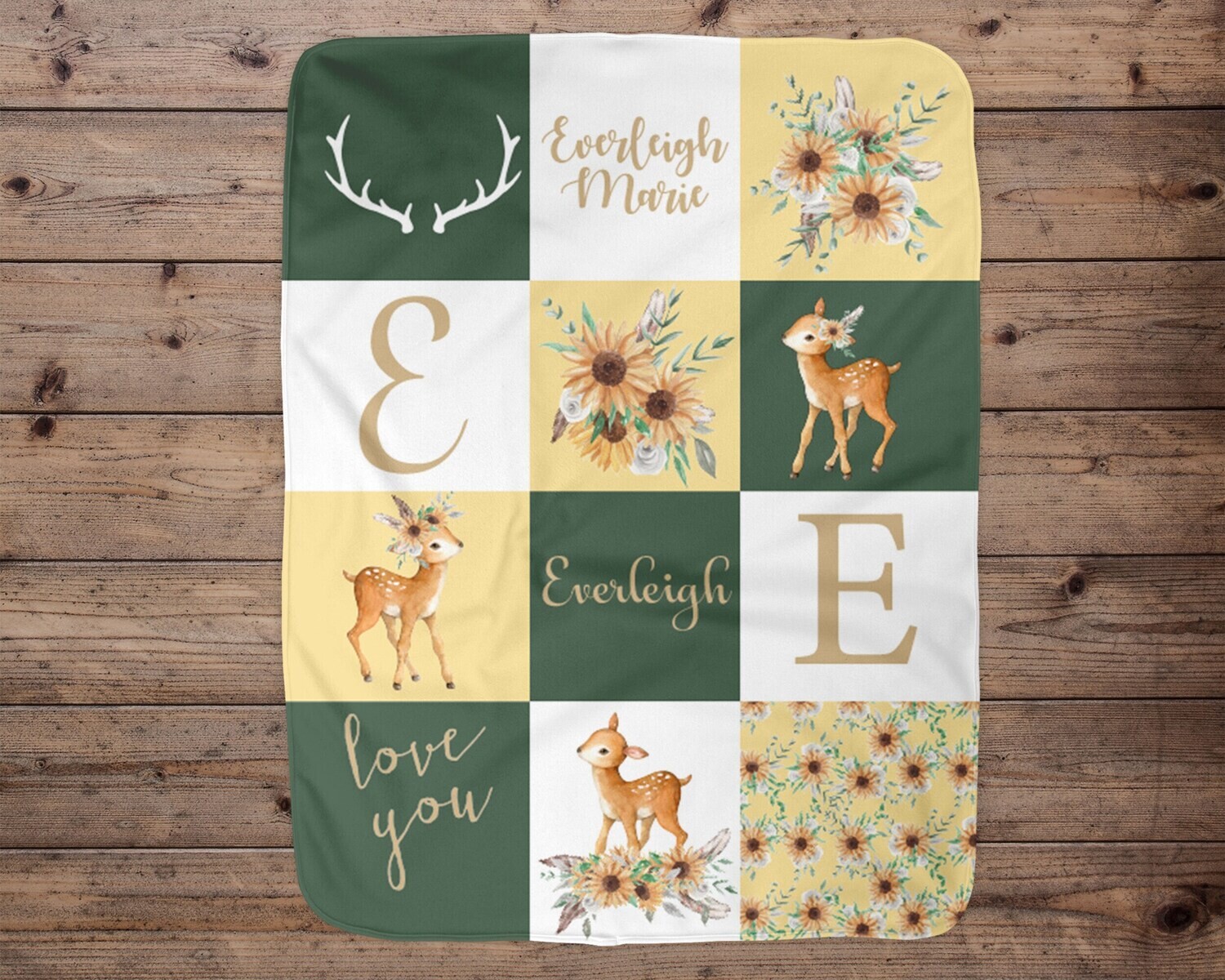 Deer Personalized Baby Blanket, Baby Blanket, Name Baby Blanket, Girl Baby Gift, Boho Floral, Sunflower, Feather, Blanket Girl, Boho Nursery