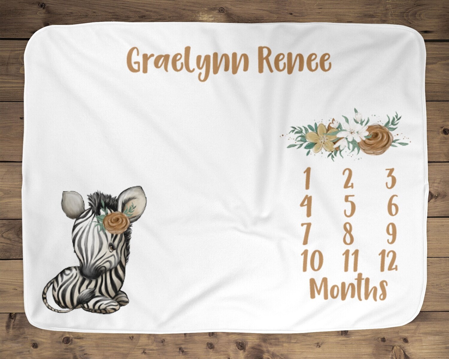 Customized Zebra Zoo Animal Baby Girl Milestone Age Blanket Gift For Newborn Girl, Newborn Photo Prop, Baby Girl Name Age Blanket Gift Idea