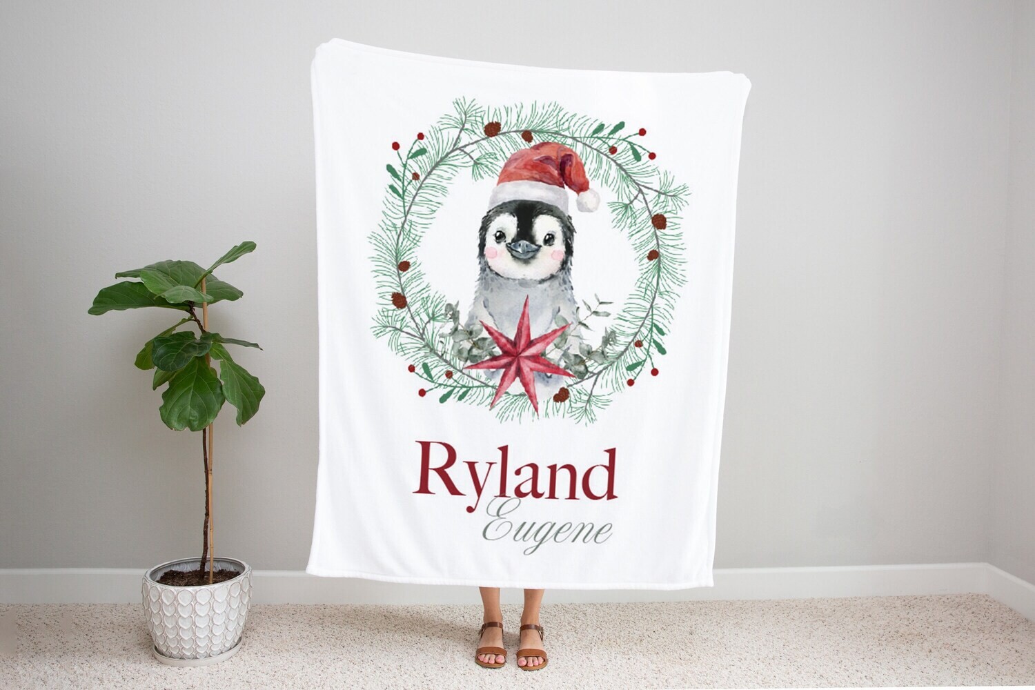 Personalized Kids Name Christmas Blanket, Boy Penguin Christmas Blanket, Kids Christmas Gift Idea, Baby Boy Christmas Blanket, Holiday Minky