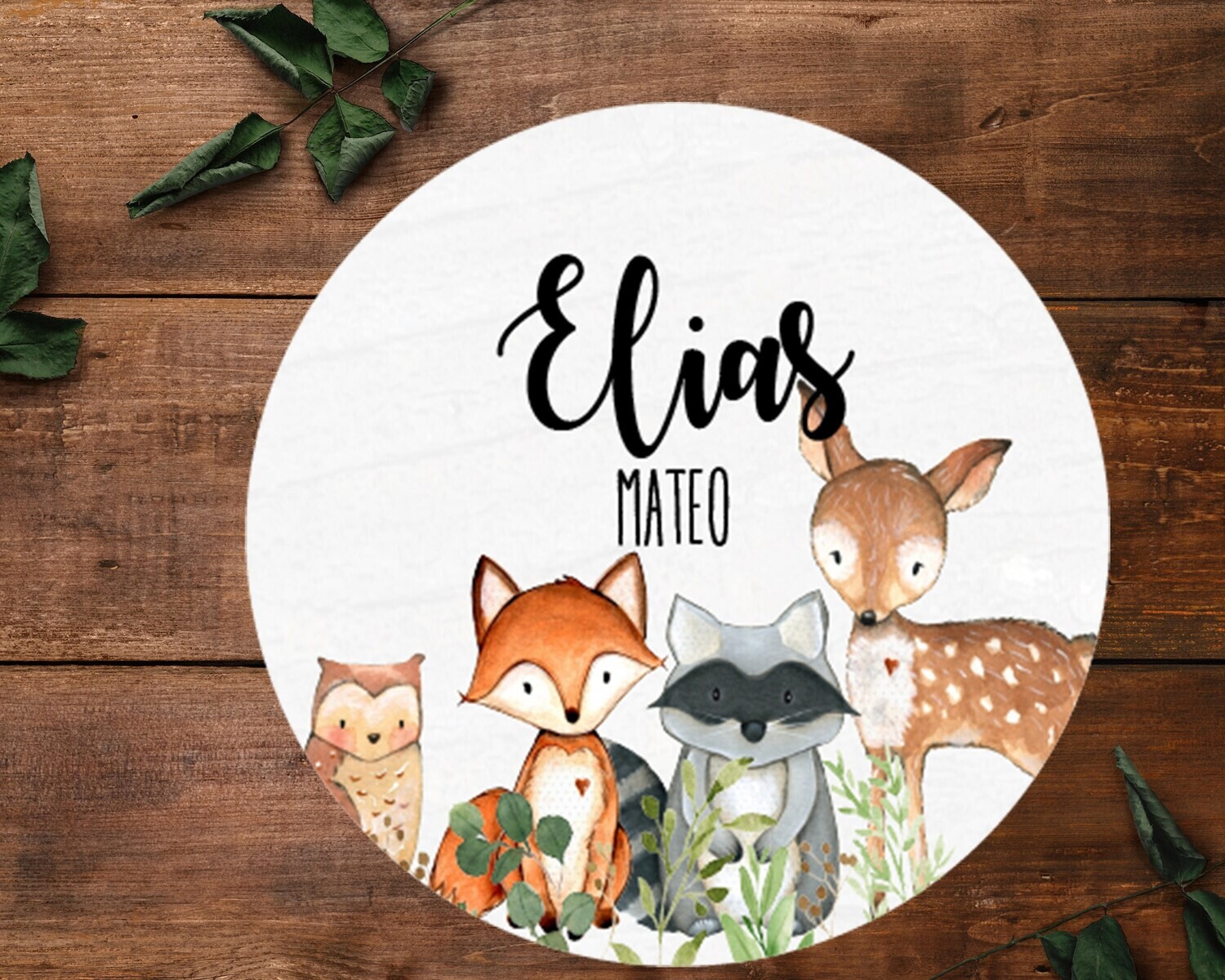 Customized Round Sign,Woodland Name Sign, Circle Sign For Baby Boy, Animal Sign, Personalized Woodland Sign, Baby Sign, Boy Nursery Decor