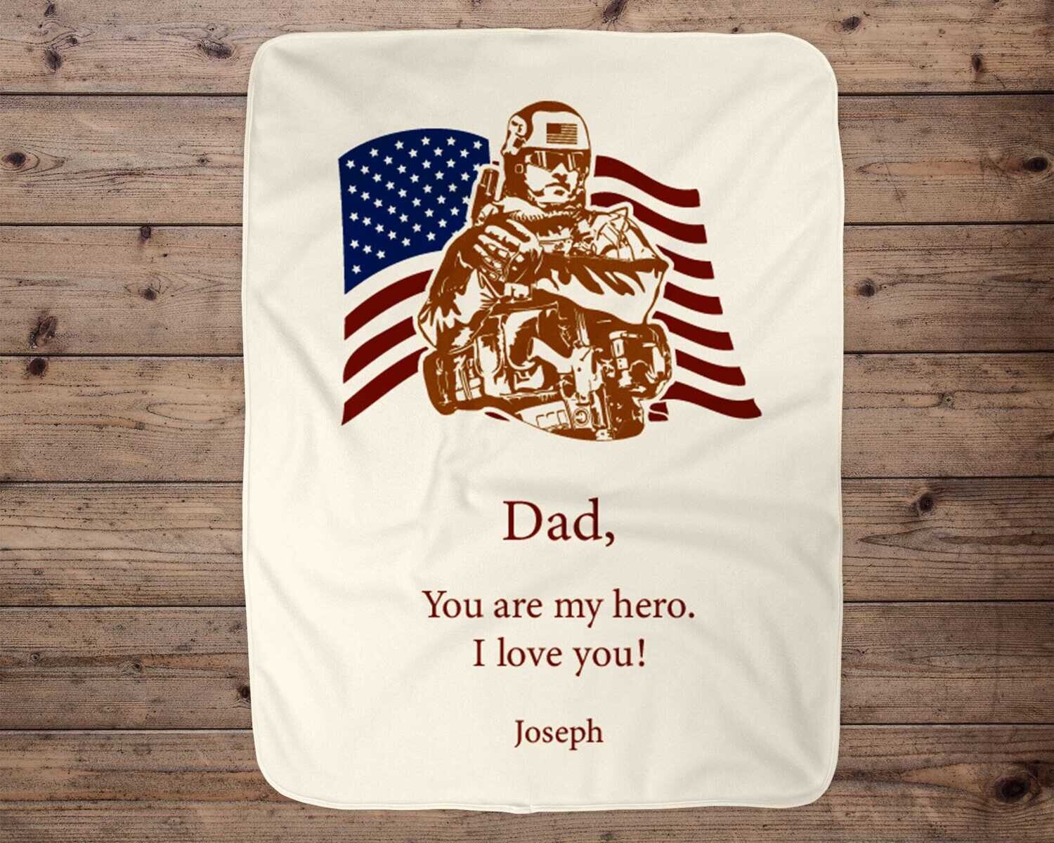 Customized Military Soldier American Flag Hero Dad Fathers Day Blanket Gift Idea For Him, USA Military Soldier Dad Blanket Gift Idea For Him