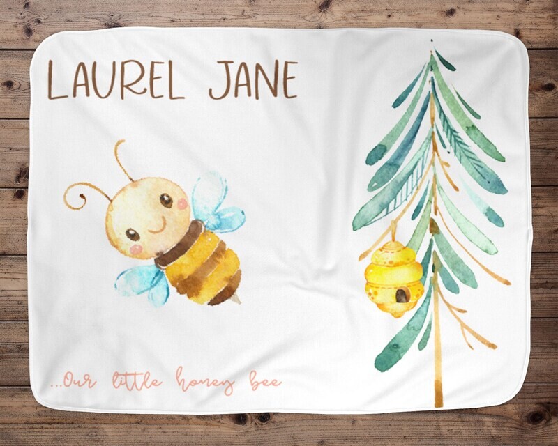 Custom Bee Baby Blanket, Honey Bee, Girl Baby Blanket, Unique Baby Gift, Girl Bumble Bee, Girl Blanket, Bee Blanket, Baby Shower Gift, Girl