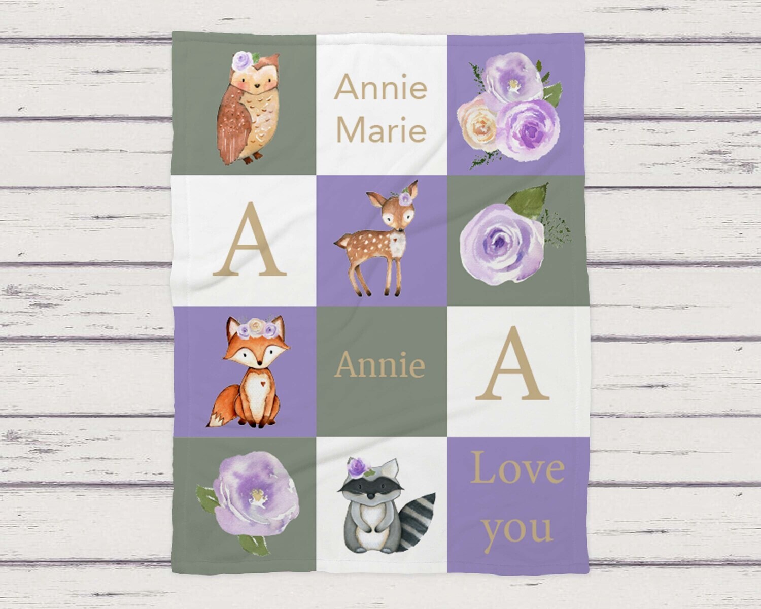 Woodland Custom Baby Girl Blanket, Baby Blanket, Name Baby Blanket, Baby Girl Gift, Personalized Woodland Girl Blanket, Woodland Baby Gift