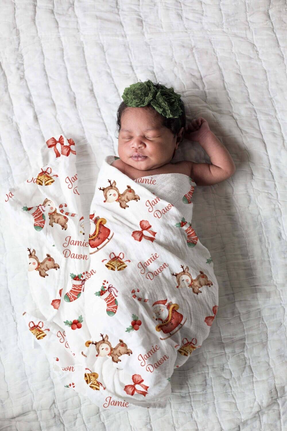 Customized Christmas Pattern Baby Girl Santa Claus Swaddle Blanket Gift Idea, Baby Swaddle For Baby Girl, Newborn Baby Name Swaddle Photo