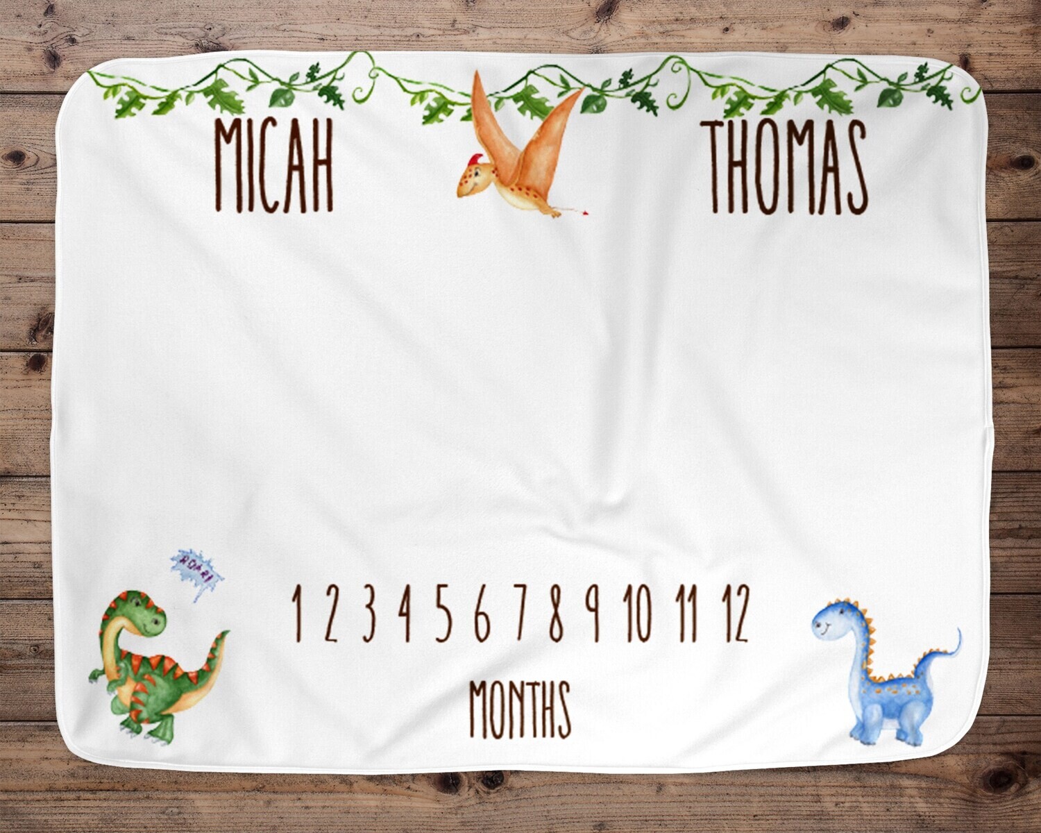 Custom Twin Dinosaur Baby Name Age Milestone Blanket, Twin Milestone Blanket, Custom Milestone Blanket Boy, Twin Baby Boy Gift, Photo Prop