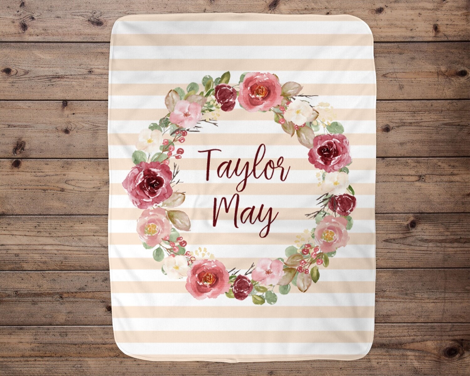 Personalized Baby Girl Blanket, Baby Blanket, Name Baby Blanket, Girl Baby Gift, Floral, Swaddle Blanket, Blanket Girl, Pink, Girl, Stripes
