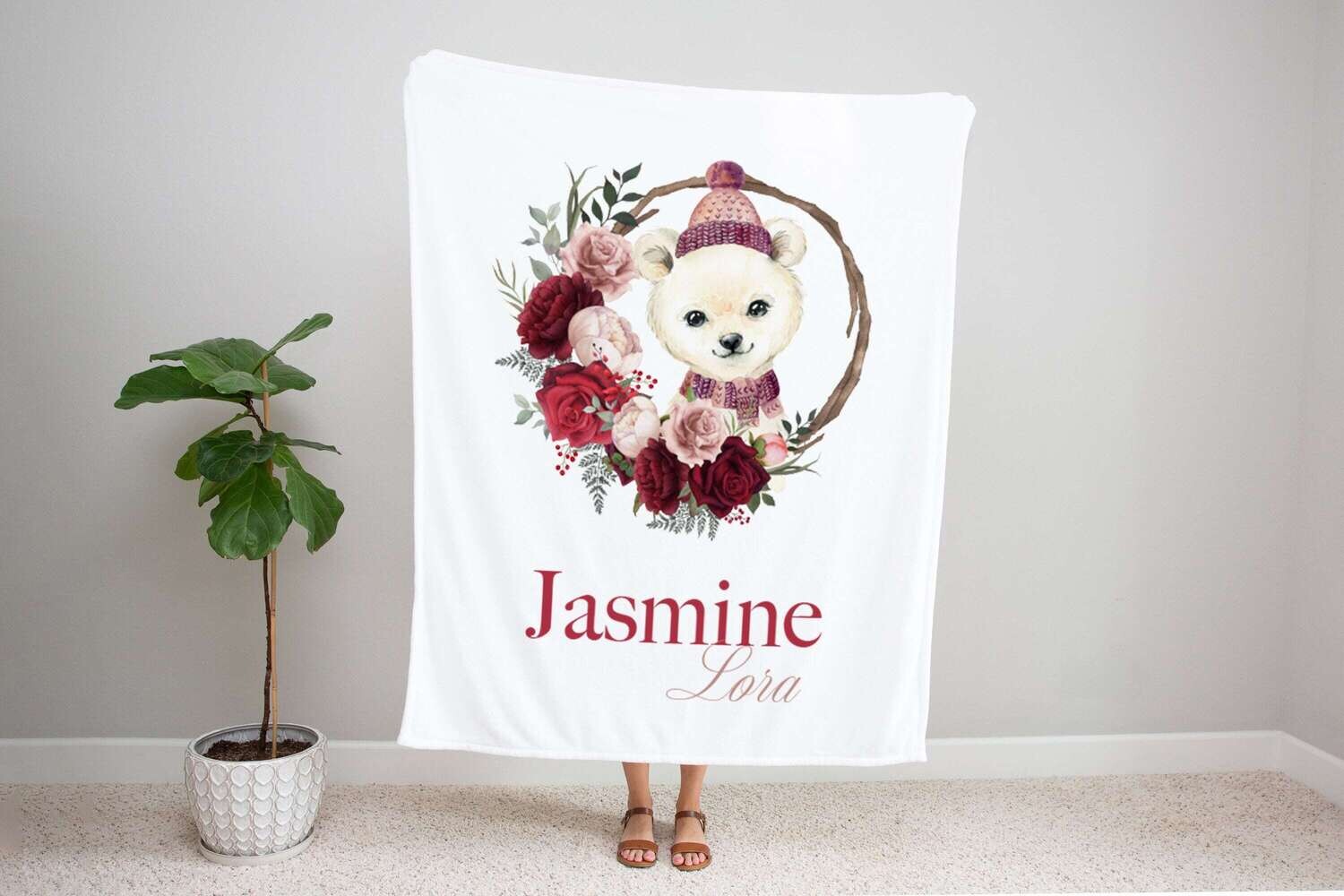 Personalized Kids Name Christmas Blanket, Girl Polar Bear Christmas Blanket, Kids Christmas Gift Idea, Baby Girl Christmas Blanket, Holiday