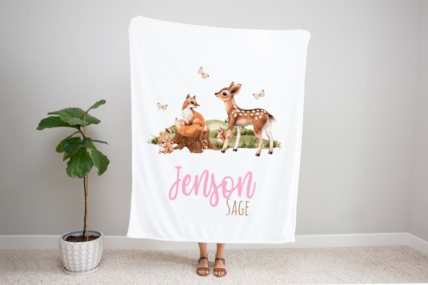 Custom Woodland Baby Blanket, Baby Blanket, Name Baby Blanket, Forest Animal Baby Gift, Minky Baby, Blanket, Woodland, Baby Girl, Girl Wild