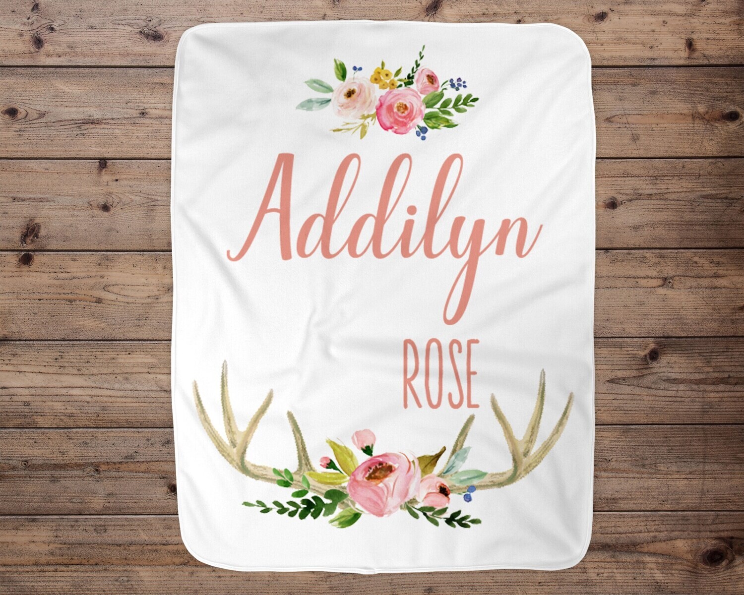 Deer Personalized Baby Blanket, Baby Blanket, Name Baby Blanket, Girl Baby Gift, Deer Antler Floral, Gift for Girl, Blanket Girl, Nursery