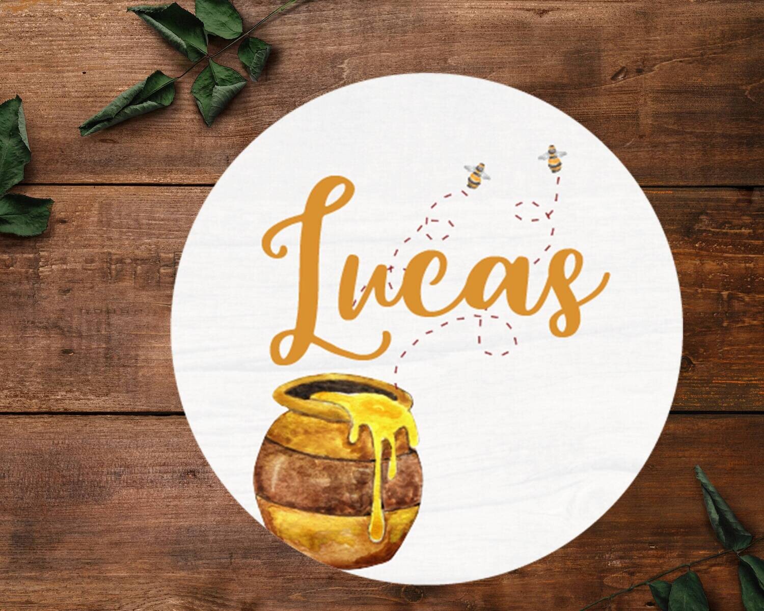 Customized Round Sign, Honey Bee Name Sign, Circle Sign For Baby Boy, Bee Sign, Personalized Honey Bee Sign, Baby Sign, Boy Nursery Decor