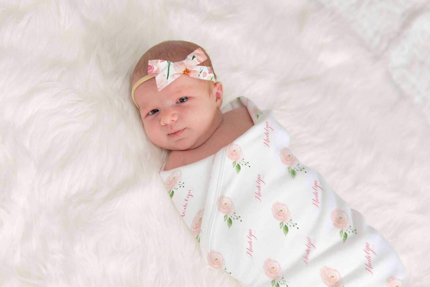 Personalized Baby Girl Custom Fall Flower Name Swaddle For Newborn Baby, Soft Pink Floral Newborn Baby Photo Prop, Flower Baby Girl Gift