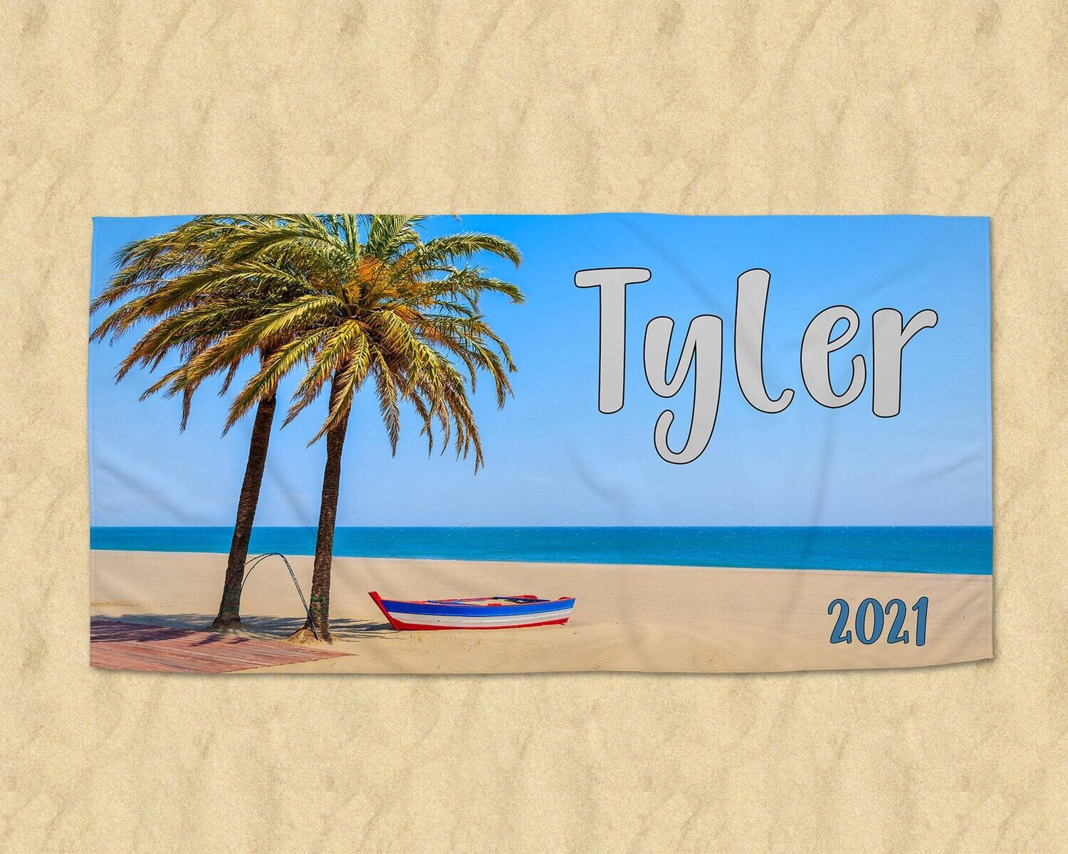 Personalized Tropical Print Name Beach Towel, Boy Beach Towel Gift Idea, Boy Summer, Summer Gift, Teen Beach Idea, Child Name Beach Towel