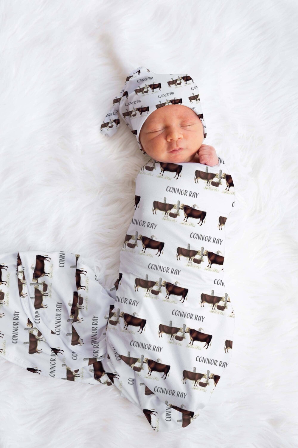 Personalized Hereford Cattle Baby Name Custom Swaddle Gift Idea For Baby Boy, Newborn Baby Hereford Cattle Swaddle Blanket Photo Prop, Cow