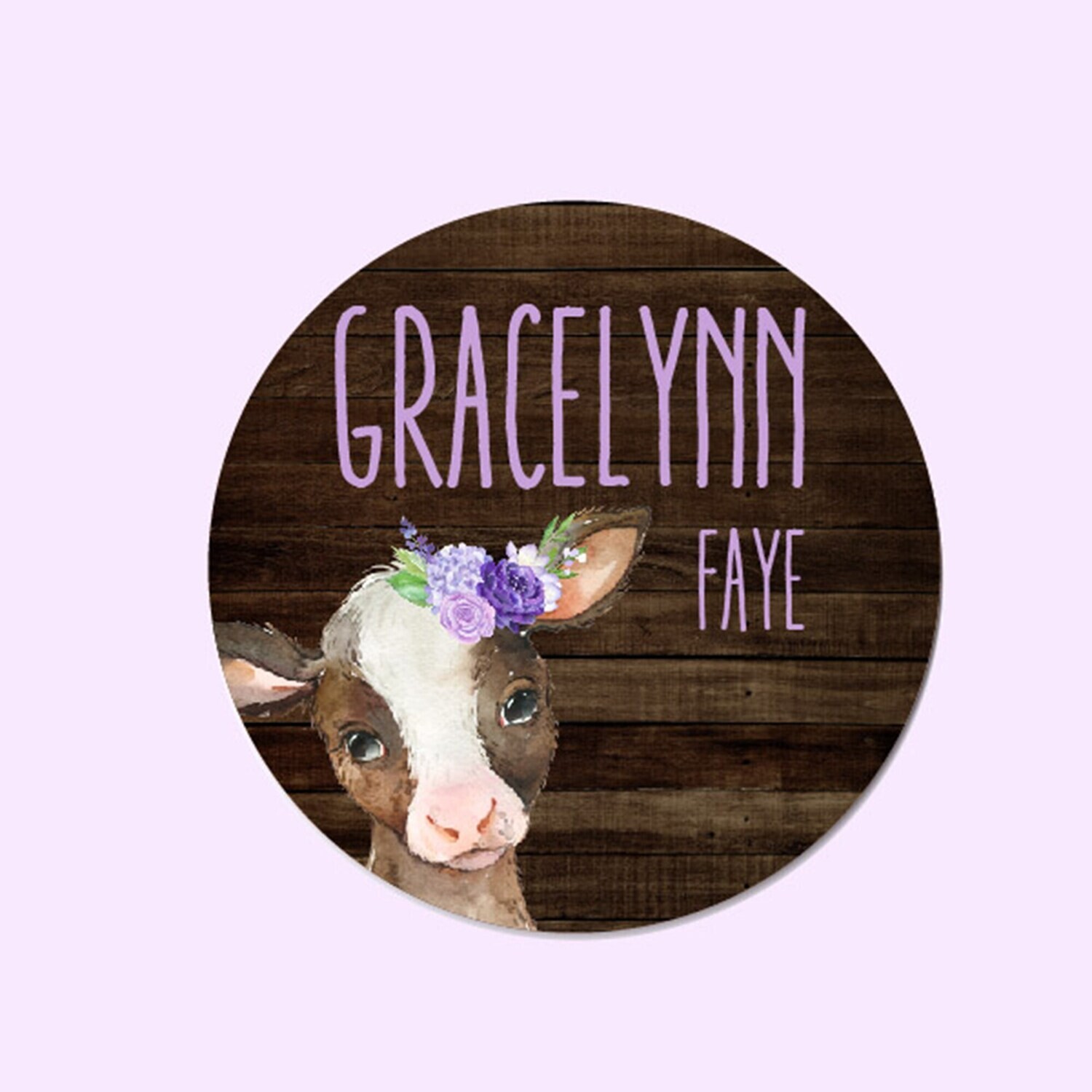 Customized Round Wood Sign, Cow Name Sign, Circle Sign For Baby Girl, Western Sign, Personalized Floral Cow, Baby Nursery Sign, Girl Sign