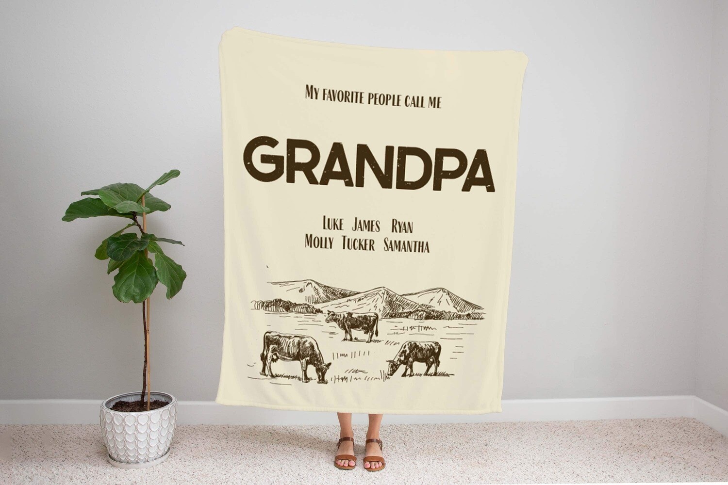 Customized Farmer Grandpa Blanket Fathers Day Christmas Gift For Dad, Grandpa Blanket, Gift For Him, Personalized Dad Blanket With Kids Name