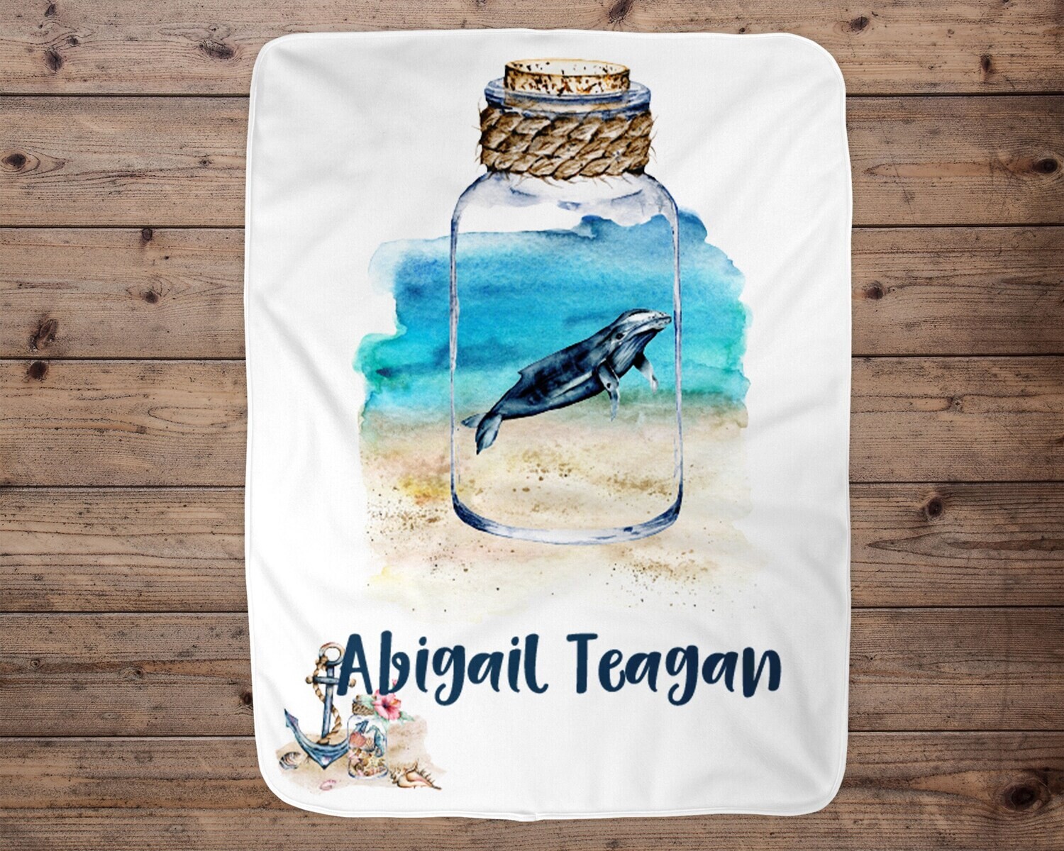 Customized Under The Sea Whale In A Bottle Personalized Ocean Lover Name Blanket Gift Idea, Ocean Name Blanket, Beach House Blanket Decor