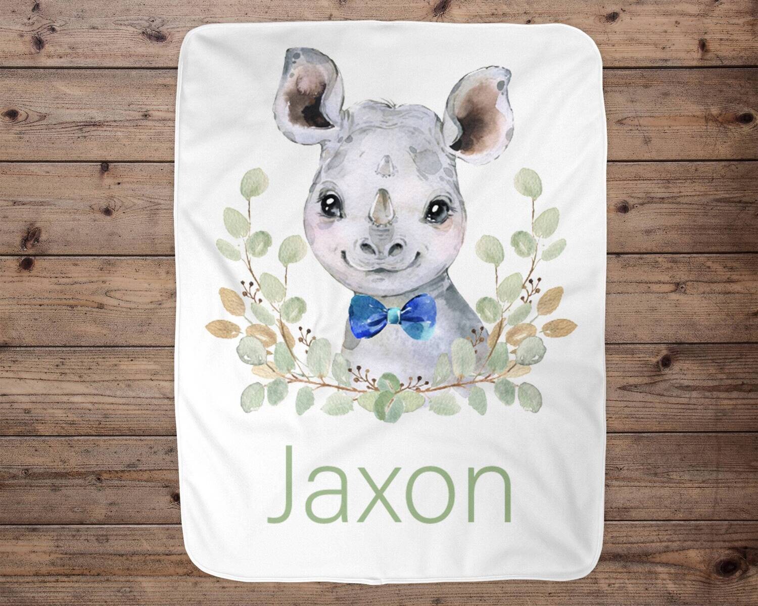 Rhino Custom Baby Blanket, Baby Blanket, Name Baby Blanket, Rhino Baby Gift, Mink Baby, Rhino ,Bow Tie, Blanket, Baby Gift, Baby Boy, Boy
