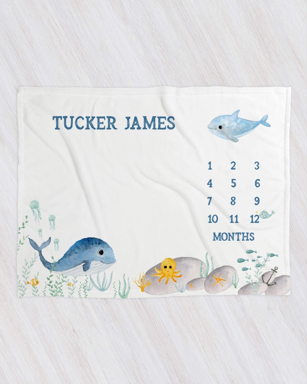 Personalized Ocean Animal Baby Monthly Age Milestone Blanket,  Sea Age Blanket, Baby Milestone Blanket, Baby Boy Gift, Baby Age Photo Prop