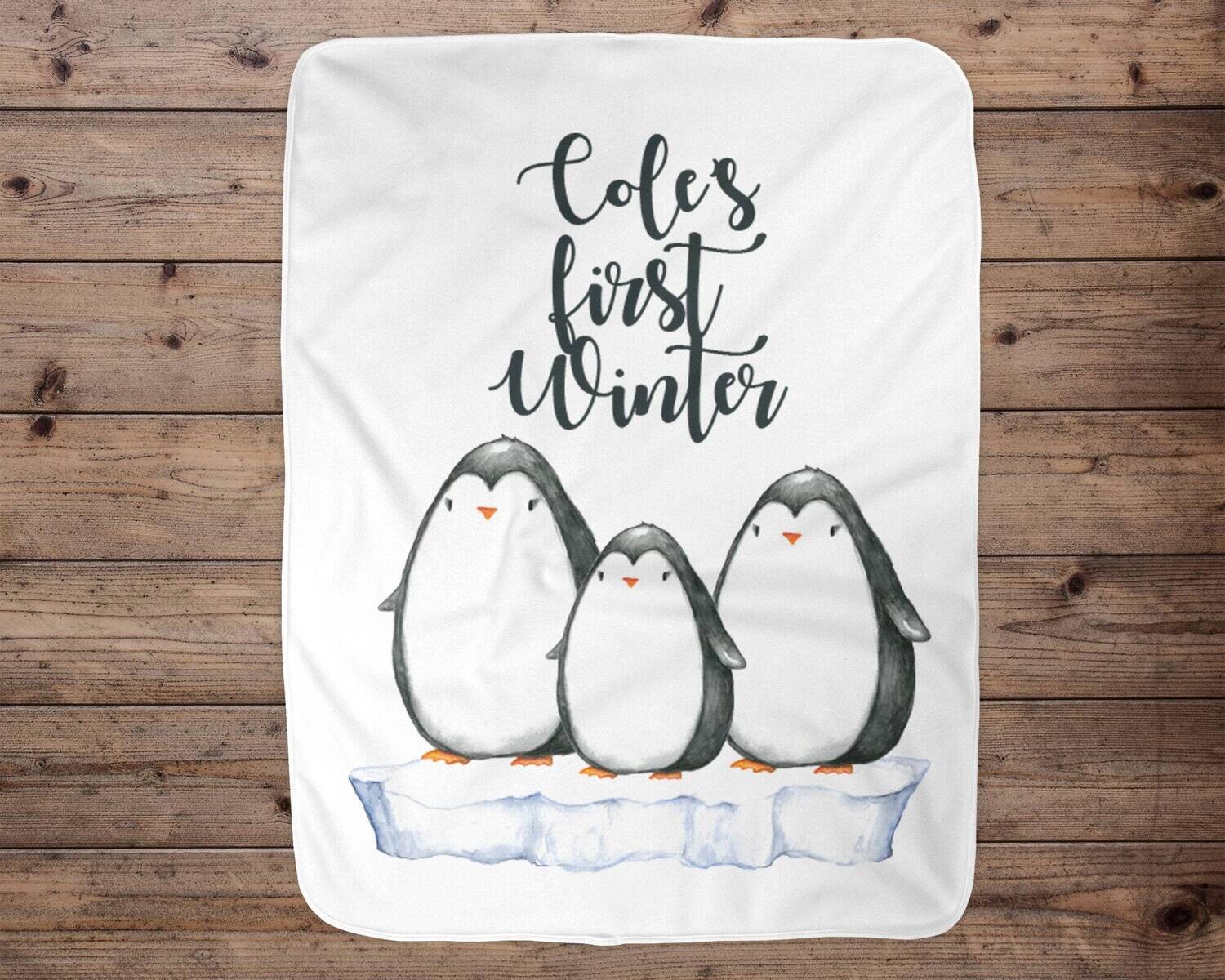 Personalized Baby Blanket, Baby Blanket, Name Blanket, Baby Gift, Christmas, Swaddle Blanket, Blanket , Penguin, Winter, Baby Boy, Holiday