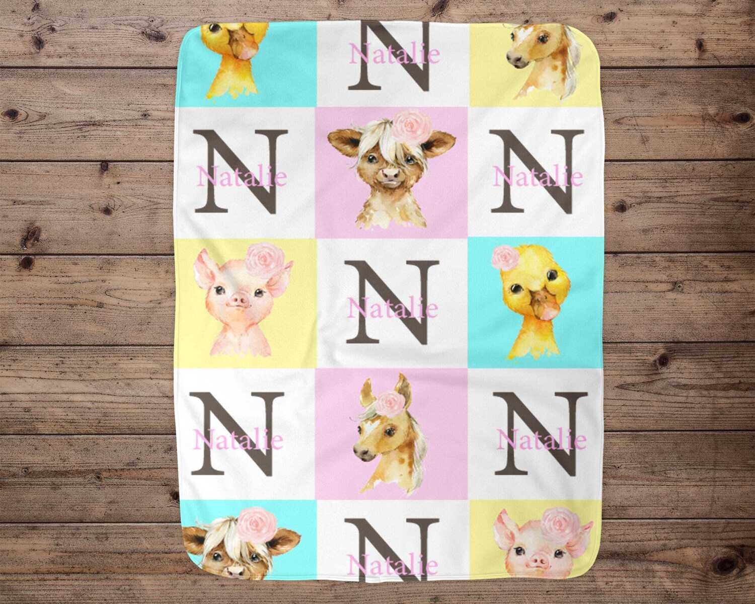 Custom Baby Blanket, Baby Blanket, Name Baby Blanket, Farm Baby Gift, Minky Baby, Farm Blanket, Cow, Blanket, Baby Gift, Baby Girl Animal
