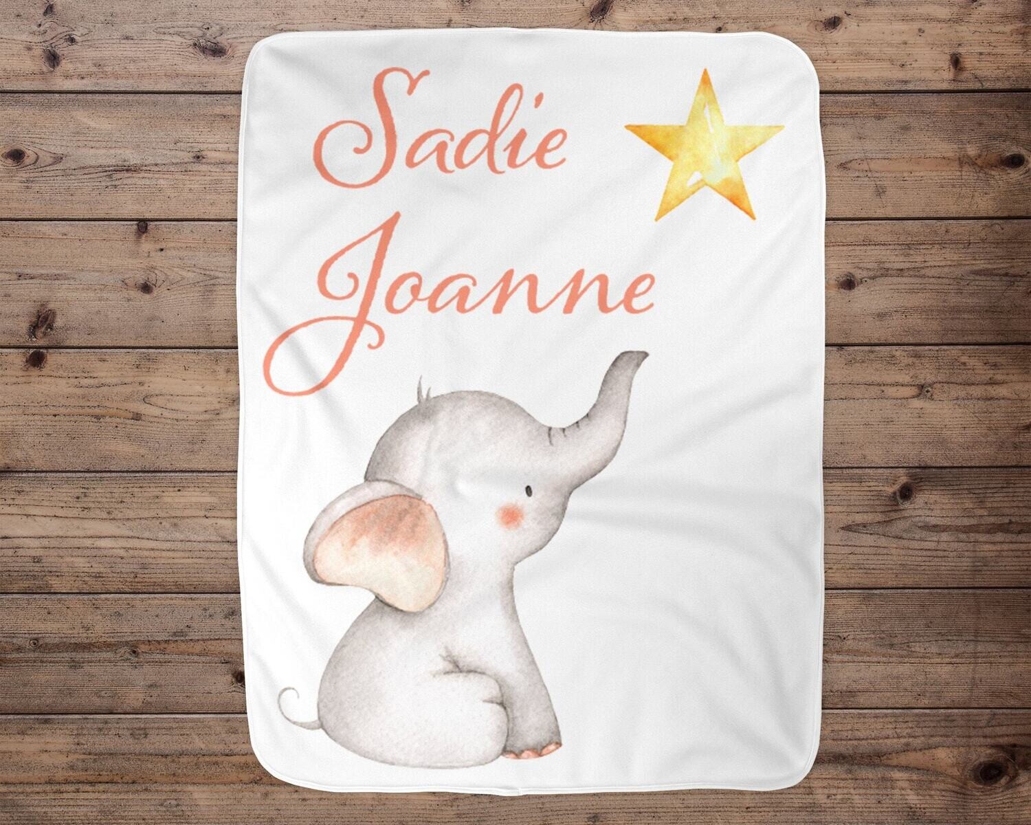 Elephant Personalized Baby Girl Blanket, Baby Blanket, Name Baby Blanket, Baby Gift, Baby Elephant, Blanket, Blanket Girl,Pink, Name, Star