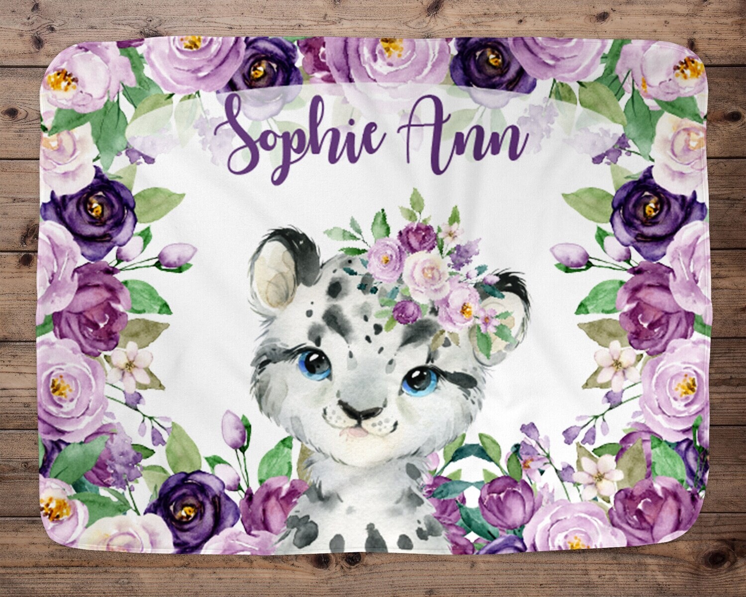 Leopard Customized Baby Girl Blanket, Baby Blanket, Name Baby Blanket, Baby Gift, Baby Leopard, Leopard Blanket, Blanket Girl, Purple Floral