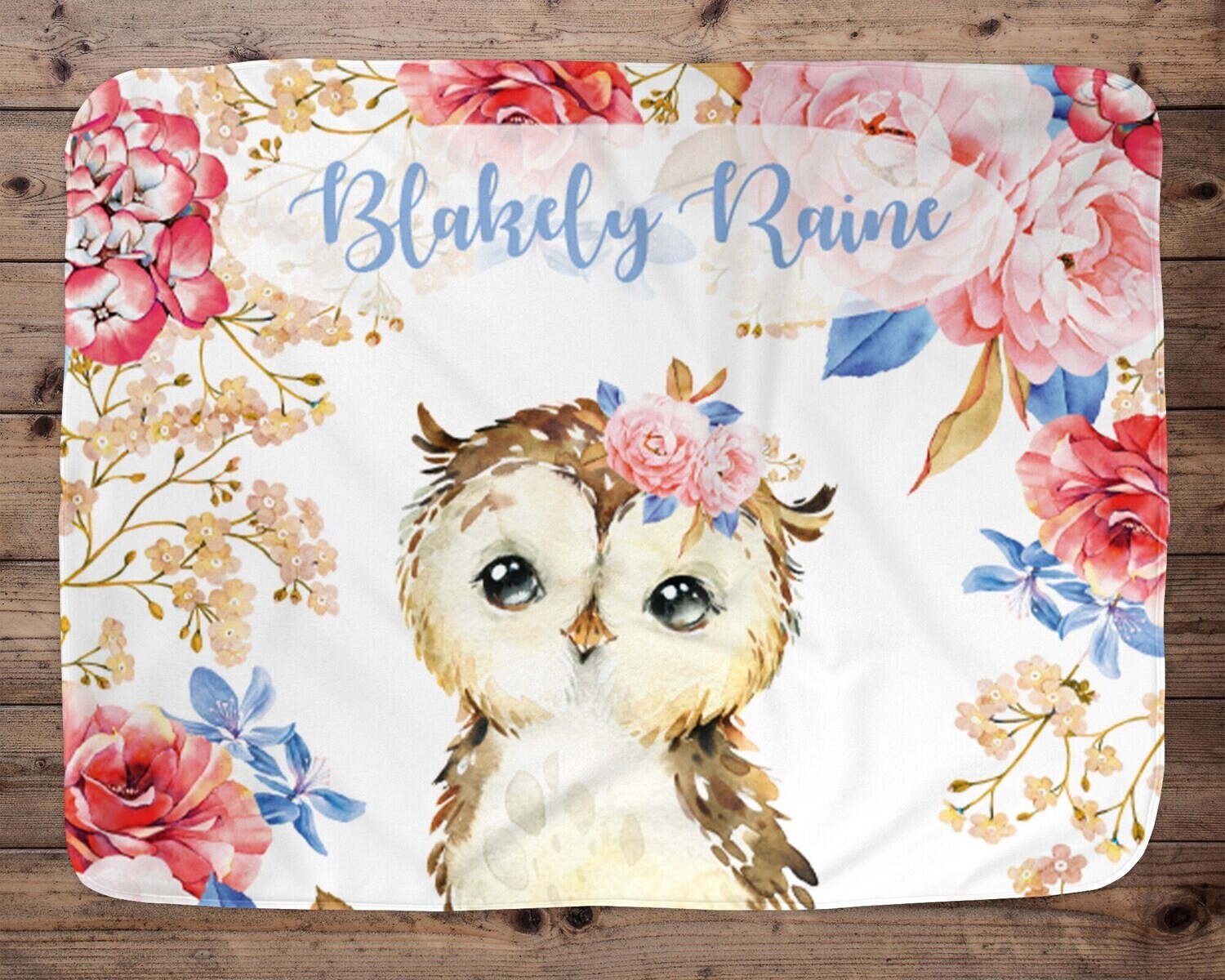 Personalized Baby Girl Blanket, Baby Blanket, Name Baby Blanket, Unique Baby Gift, Floral Baby, Owl Blanket, Blanket Girl, Pink, Girl, Blue