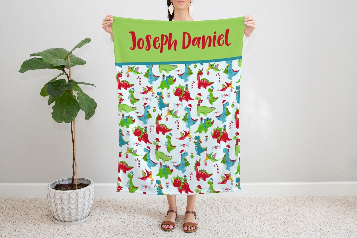 Personalized Kids Name Christmas Blanket, Boy Dinosaur Christmas Blanket, Kids Christmas Gift Idea, Baby Boy Christmas Blanket, Holiday Trex