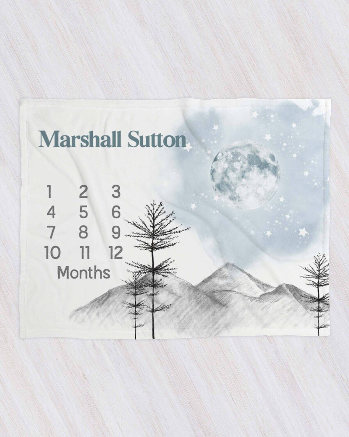 Customized Baby Boy Monthly Photo Blanket, Personalized Monthly Age Milestone Blanket, Baby Boy Night Sky Mountain Age Blanket,Boy Milestone