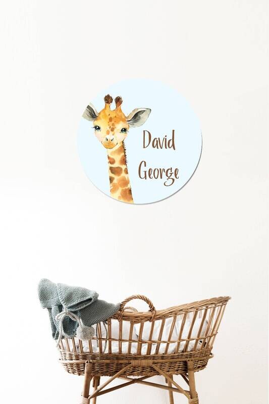 Customized Round Wood Sign, Giraffe Name Sign, Circle Sign For Baby Boy, Giraffe Sign, Personalized Sign, Baby Nursery Sign, Nursery Ideas