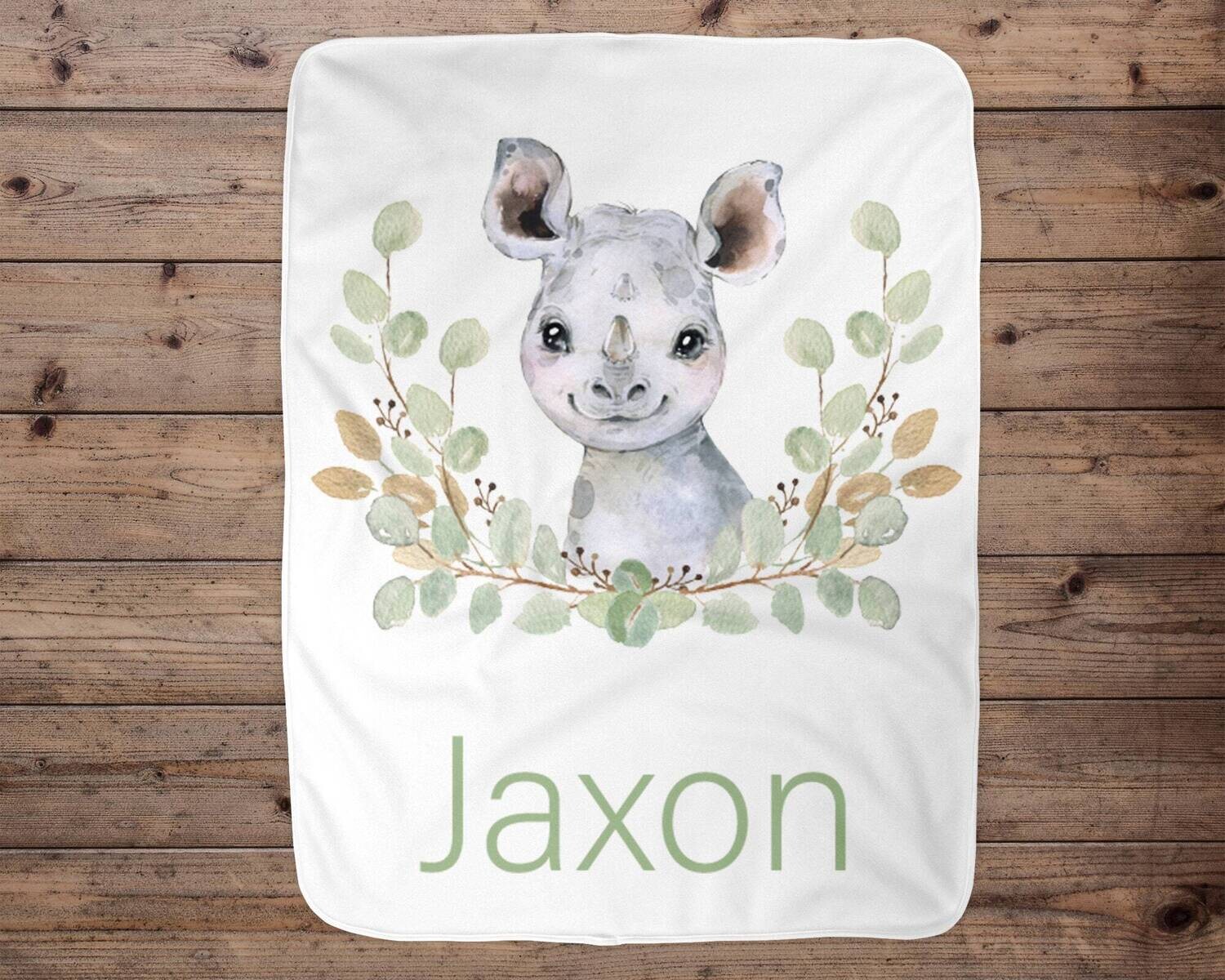 Rhino Custom Baby Blanket, Baby Blanket, Name Baby Blanket, Rhino Baby Gift, Mink Baby, Rhino , Safari, Blanket, Baby Gift, Baby Boy, Boy