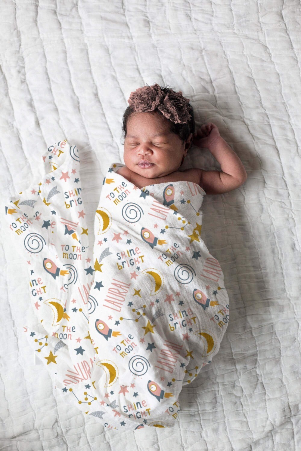 Customized Space Rocket Ship Baby Girl Outer Space Swaddle Blanket Gift Idea, Baby Swaddle For Baby Girl, Newborn Baby Name Swaddle Photo